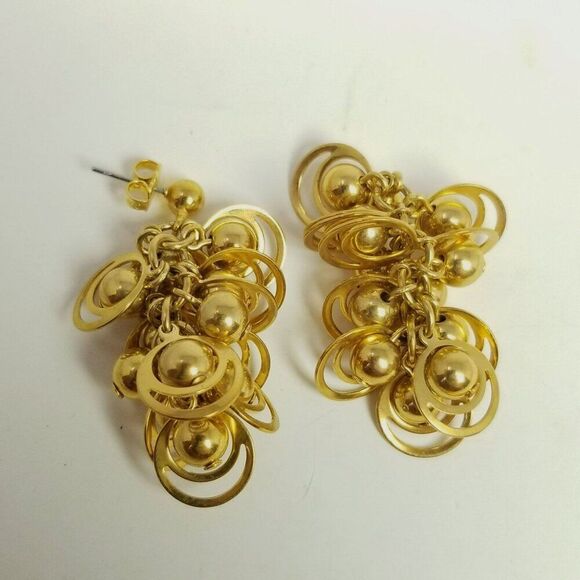 Vintage Avon Gold Tone Ringlet Dangle Stud Earrings, 80s 90s Style, Estate - Picture 6 of 7